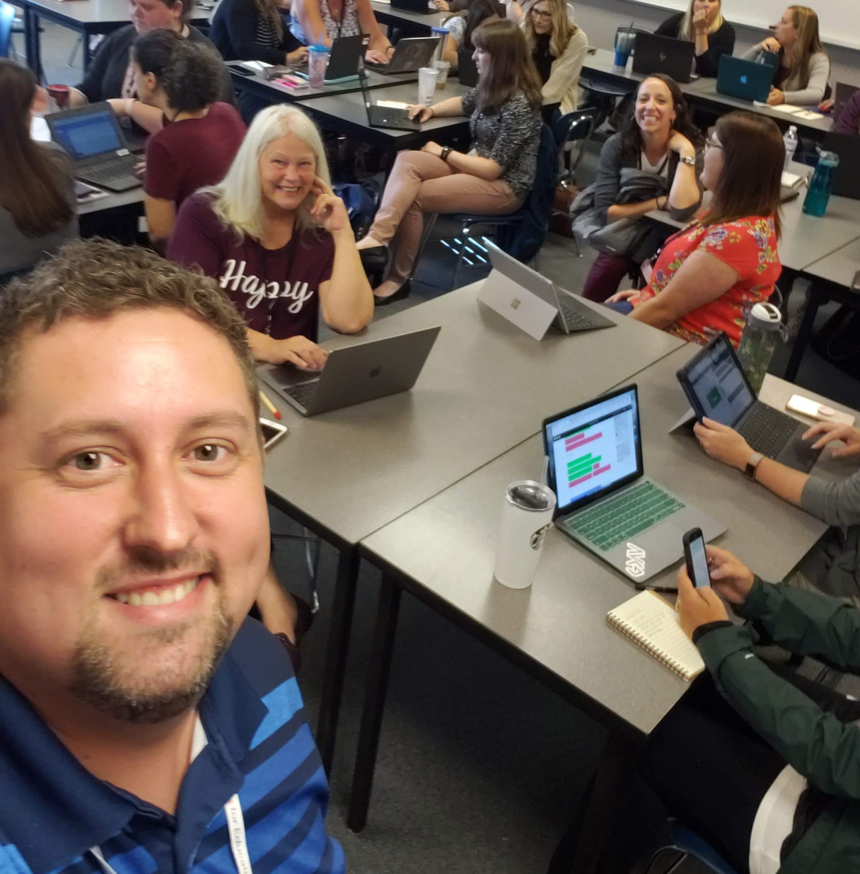 Randy Fairfield with educators at a technology training session